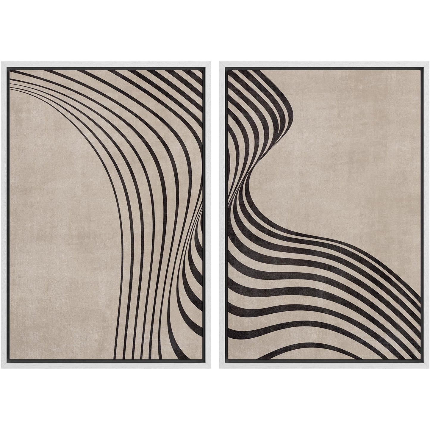 SIGNWIN Framed Canvas Print Wall Art Set Geometric Mid-Century Spiral Collage Abstract Shapes Cozy Neutral Minimal Decorative Nordic Zen Bohemian for Living Room, Bedroom, Office - 16"x24"x2 Black