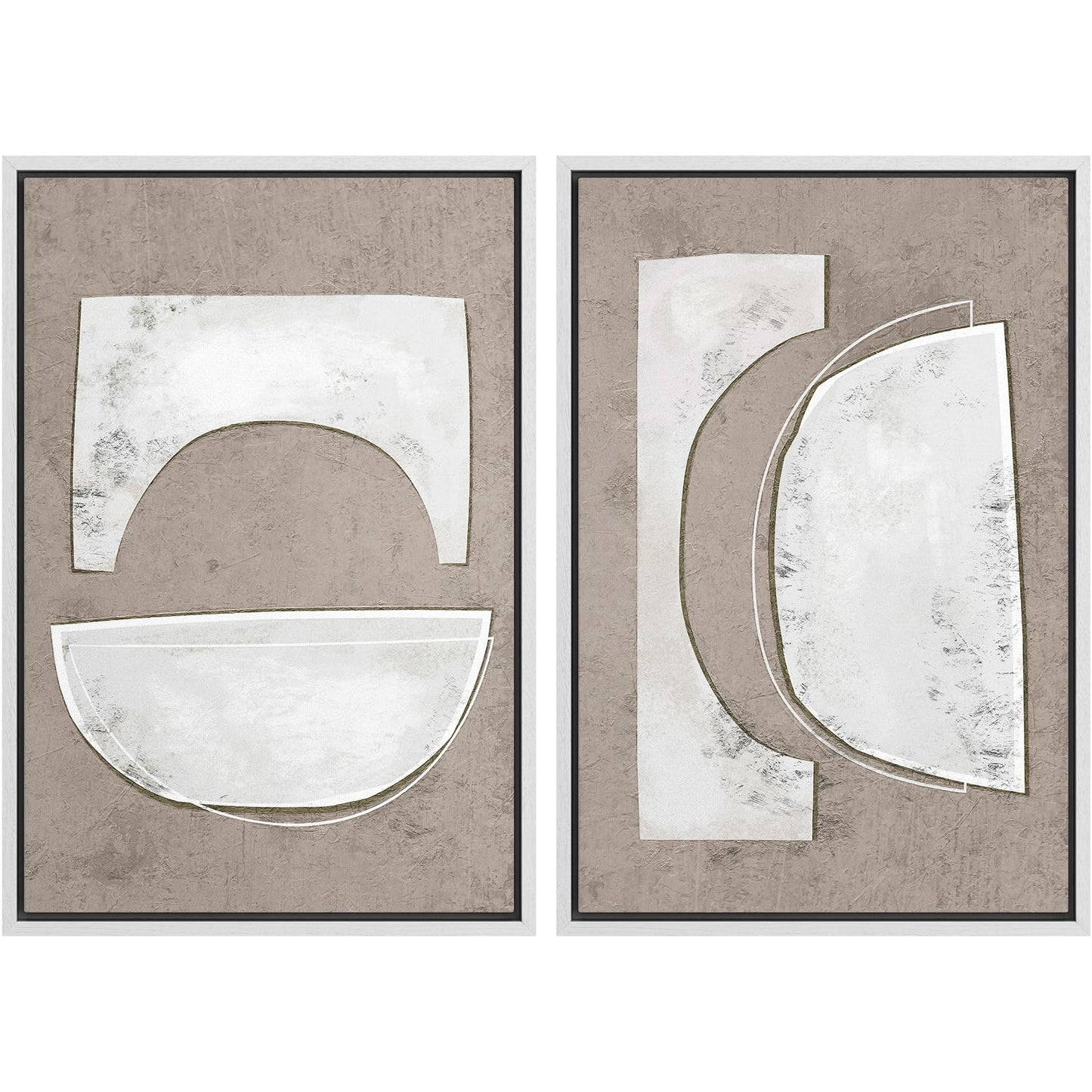 SIGNWIN Framed Canvas Print Wall Art Set Geometric Mid-Century Spiral Collage Abstract Shapes Cozy Neutral Minimal Decorative Nordic Zen Bohemian for Living Room, Bedroom, Office - 16"x24"x2 Black
