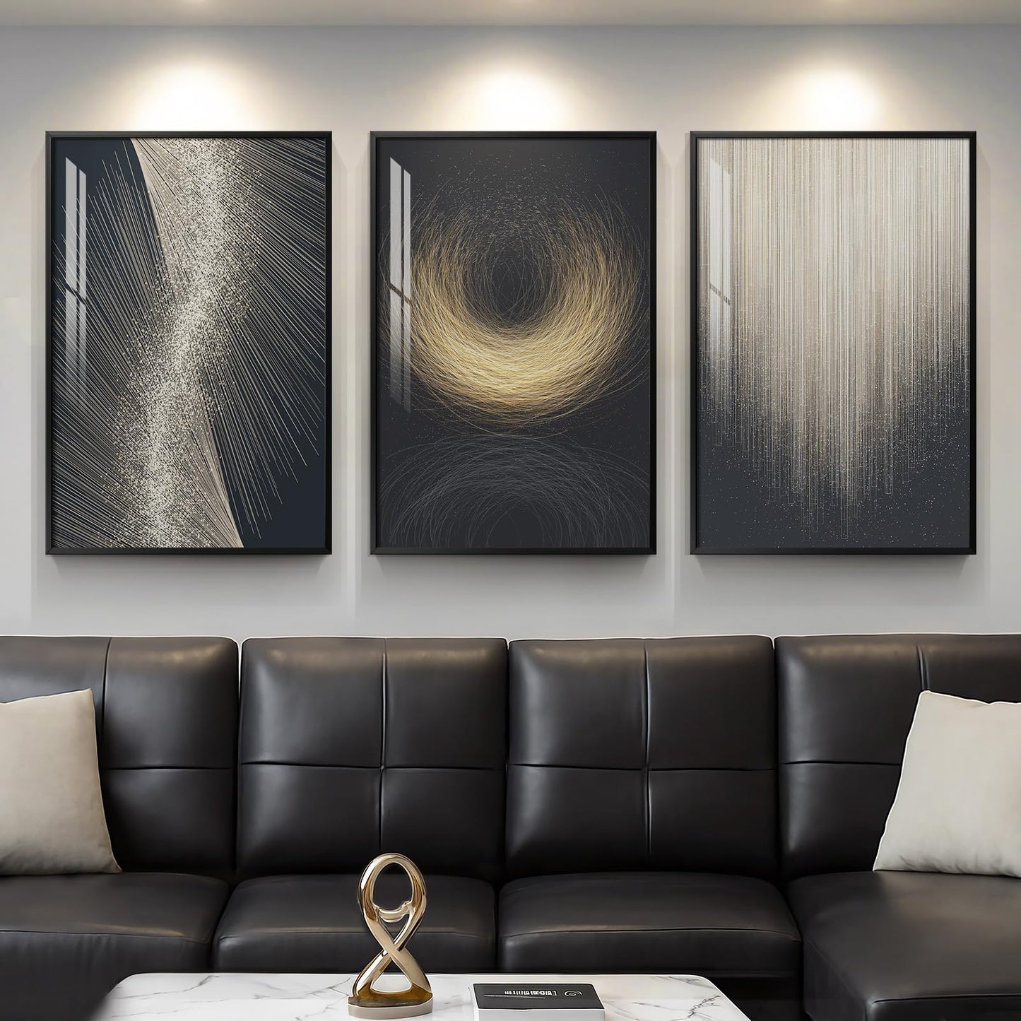 3-Piece 24×36" Gold Geometric Framed Wall Art Luxury Modern Decor for Living Room Office