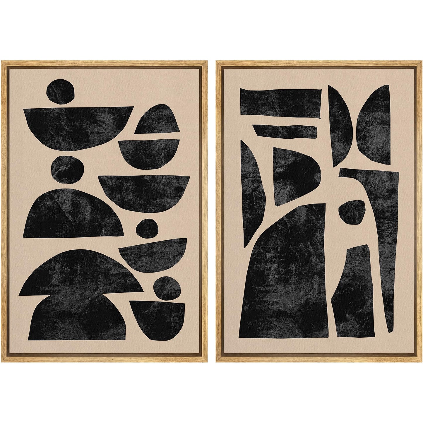 SIGNWIN Framed Canvas Print Wall Art Set Geometric Mid-Century Spiral Collage Abstract Shapes Cozy Neutral Minimal Decorative Nordic Zen Bohemian for Living Room, Bedroom, Office - 16"x24"x2 Black