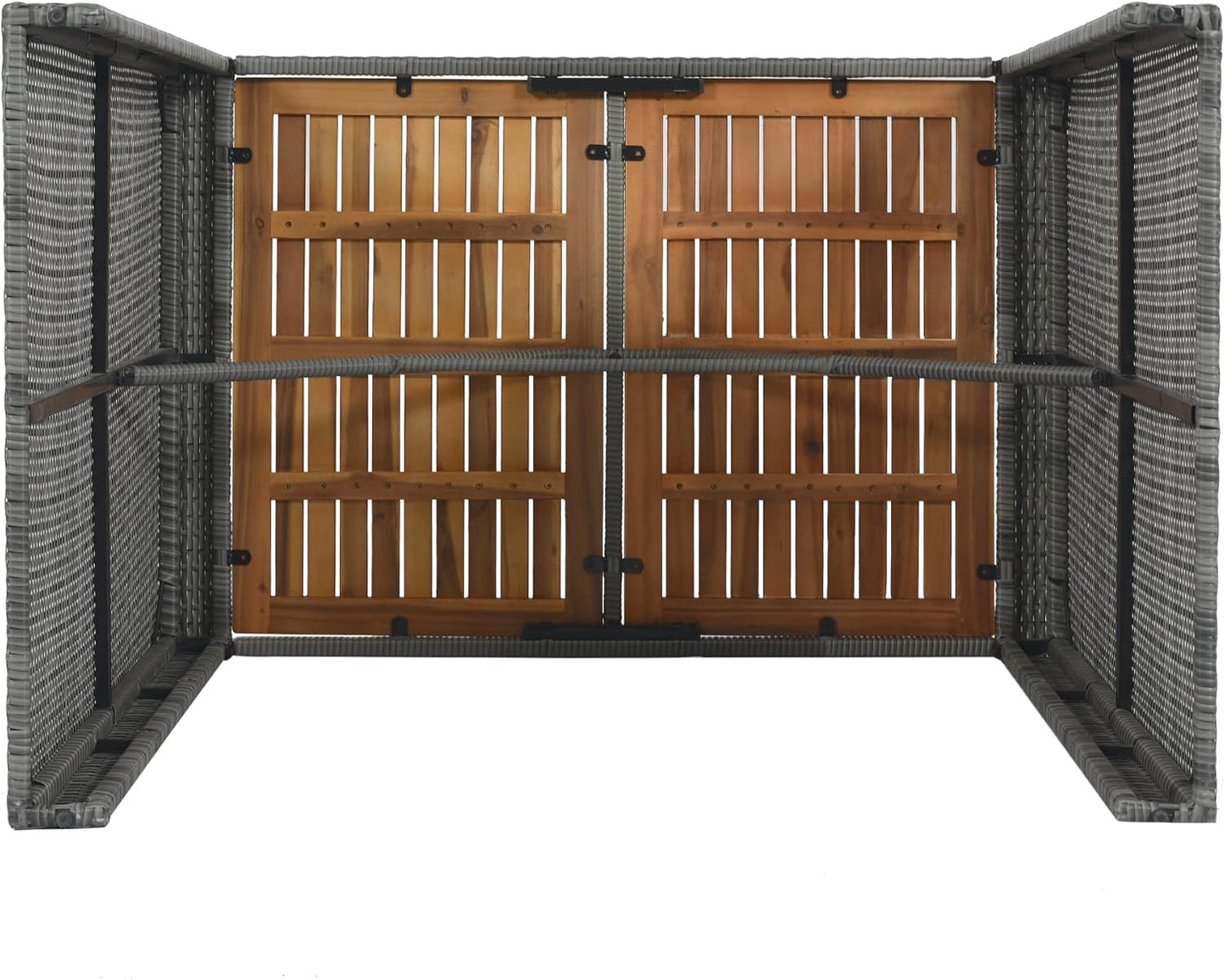 5-Pieces Outdoor Patio Wicker Bar Set, Outside Bar with 4 Chairs Set for Backyard High Top Patio Table and Chairs with Removable Cushion, Acacia Wood Table Top, Non-Slip Feet And Fixed Rope, Grey