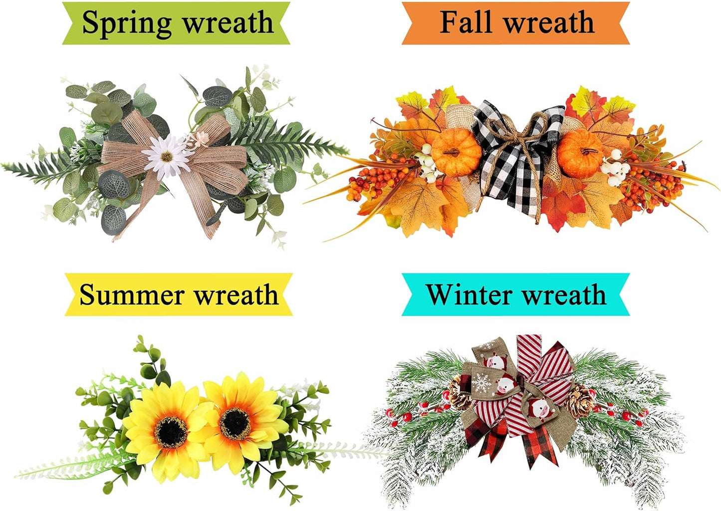 Interchangeable Welcome Sign for Front Door with 4 Seasonal Wreaths 21 Changeable Icons, Farmhouse Rustic Outdoor Welcome Signs Porch, Spring Winter Fall Decorations for Home House Warming Gifts