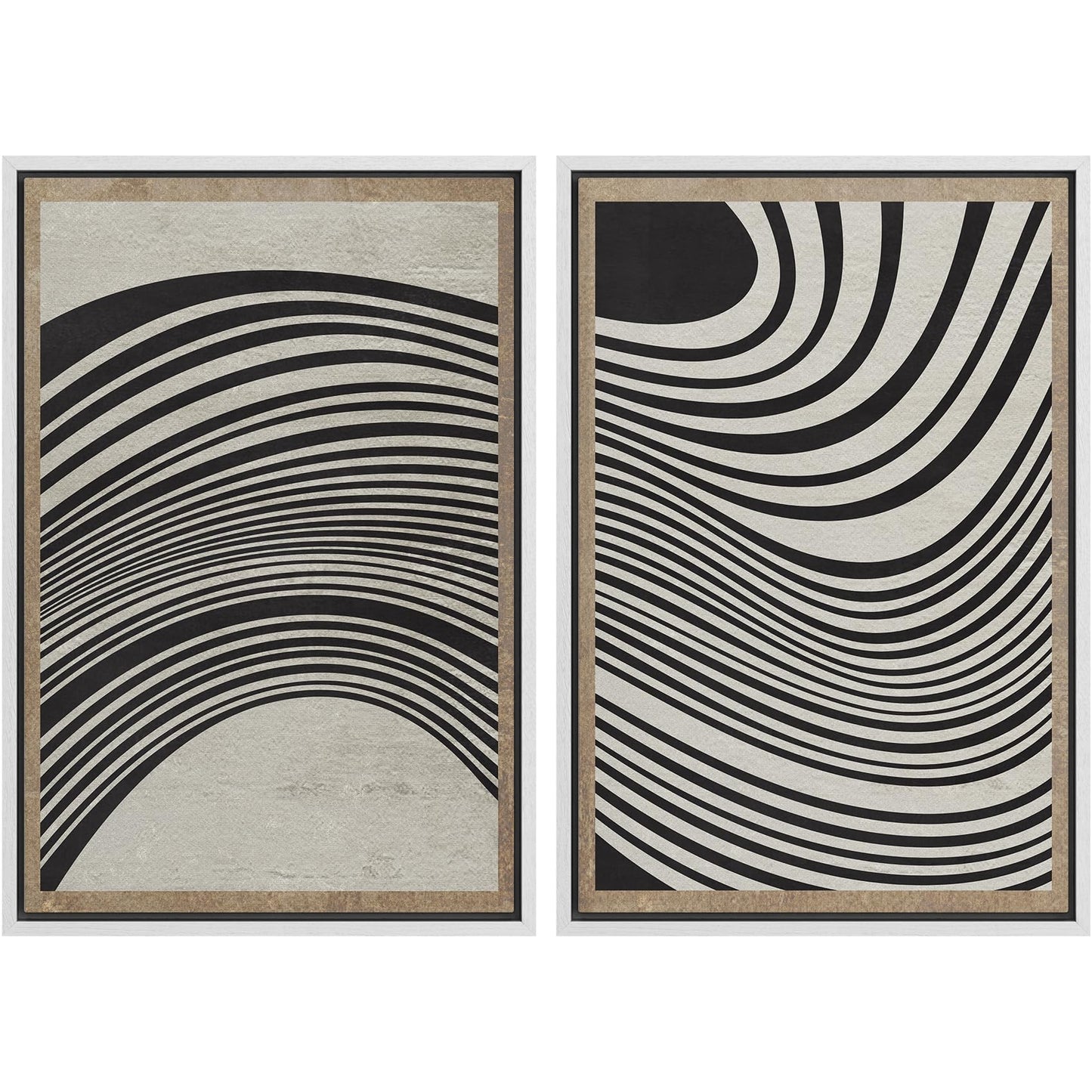 SIGNWIN Framed Canvas Print Wall Art Set Geometric Mid-Century Spiral Collage Abstract Shapes Cozy Neutral Minimal Decorative Nordic Zen Bohemian for Living Room, Bedroom, Office - 16"x24"x2 Black