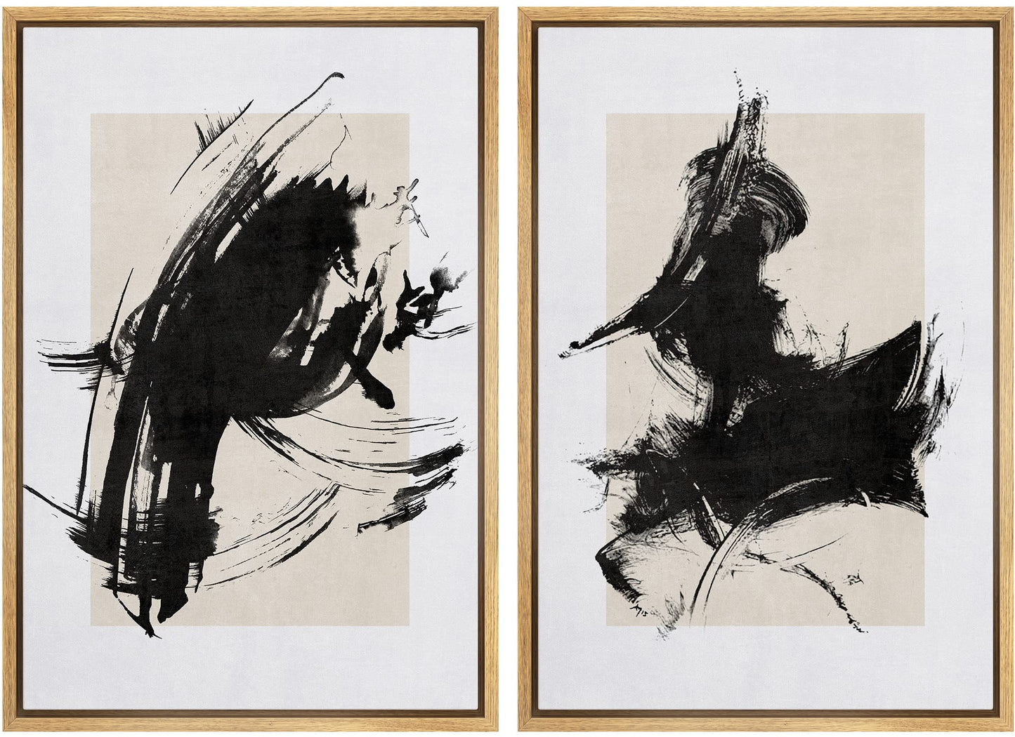 SIGNWIN Framed Canvas Print Wall Art Set Geometric Mid-Century Spiral Collage Abstract Shapes Cozy Neutral Minimal Decorative Nordic Zen Bohemian for Living Room, Bedroom, Office - 16"x24"x2 Black