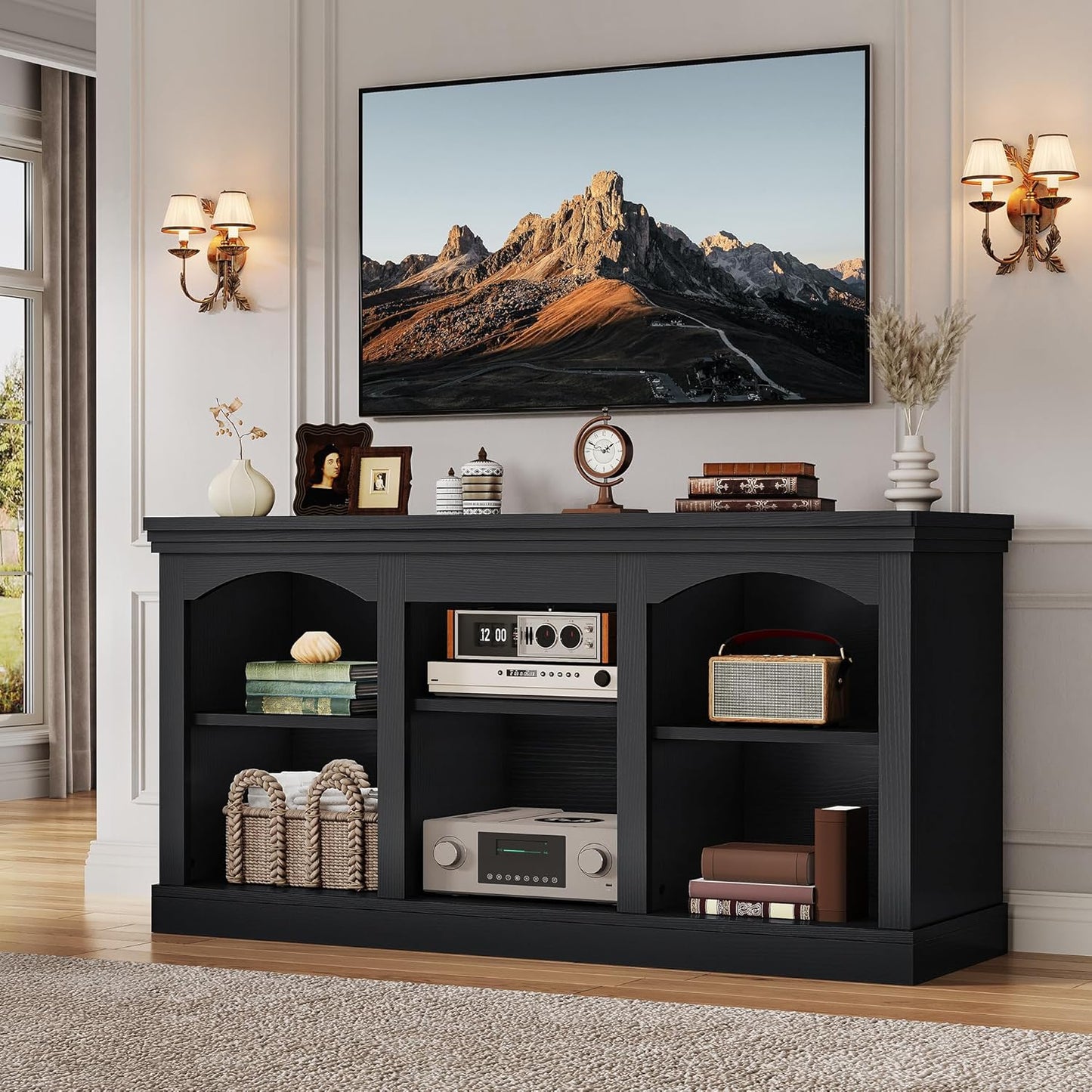 YITAHOME Farmhouse TV Stand for 65 Inch TV, Entertainment Center with Adjustable Shelf, Large TV Console Table for Living Room (Walnut)