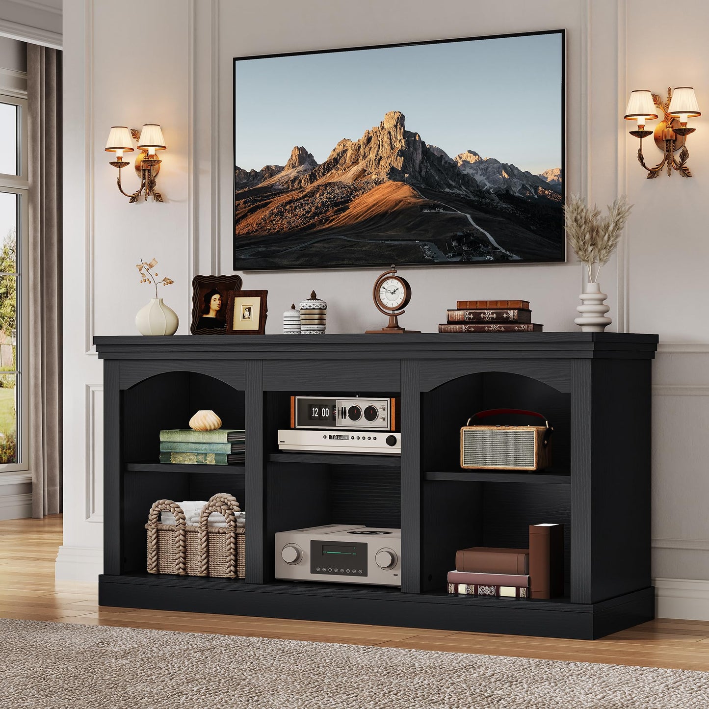 YITAHOME Farmhouse TV Stand for 65 Inch TV, Entertainment Center with Adjustable Shelf, Large TV Console Table for Living Room (Walnut)