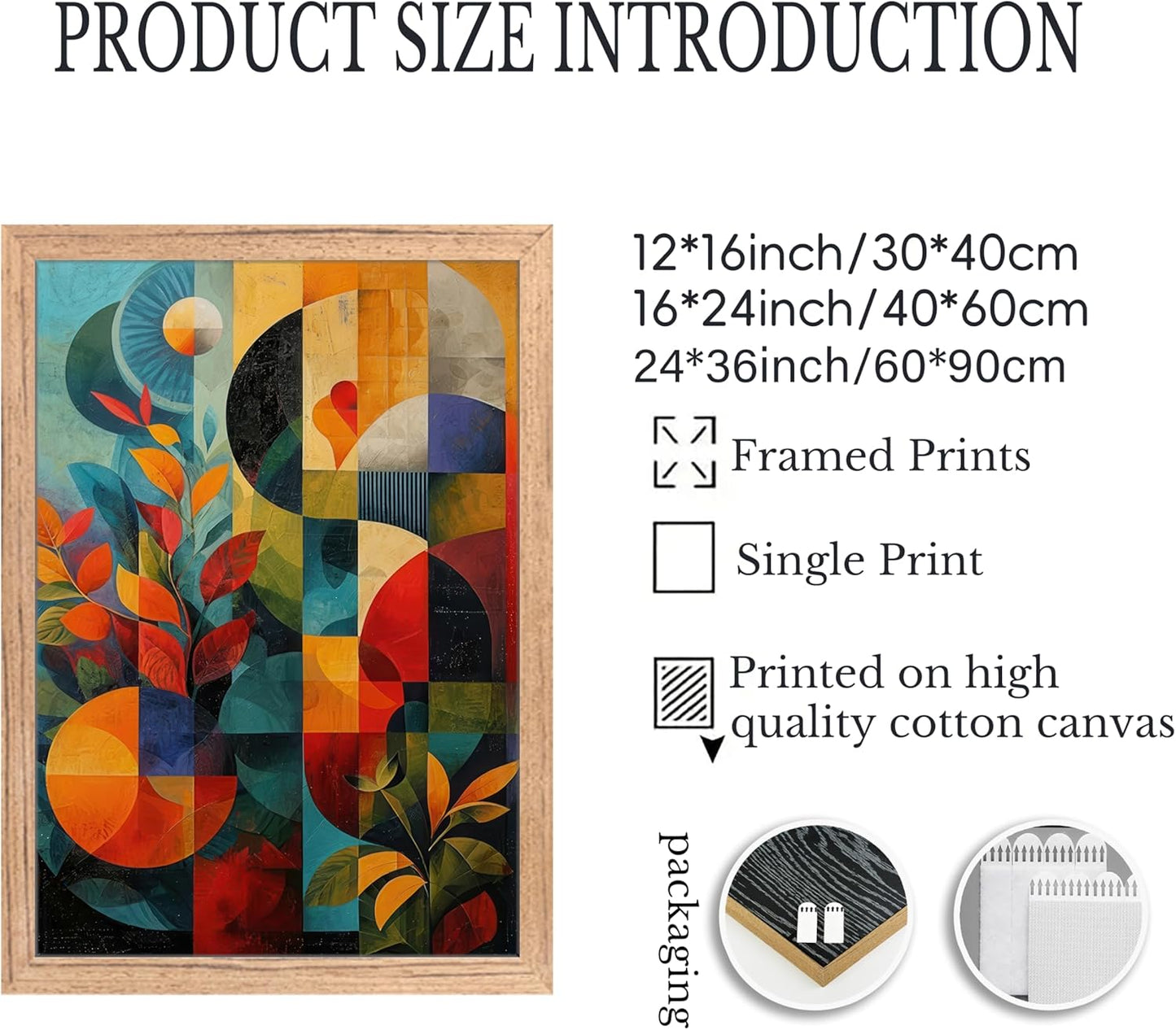 3 Pieces Geometric Abstract Canvas Wall Art Colorful Floral Painting Picture Wall Decor Mid Century Modern Poster Print Artwork for Living Room Bedroom Office Home Decoration