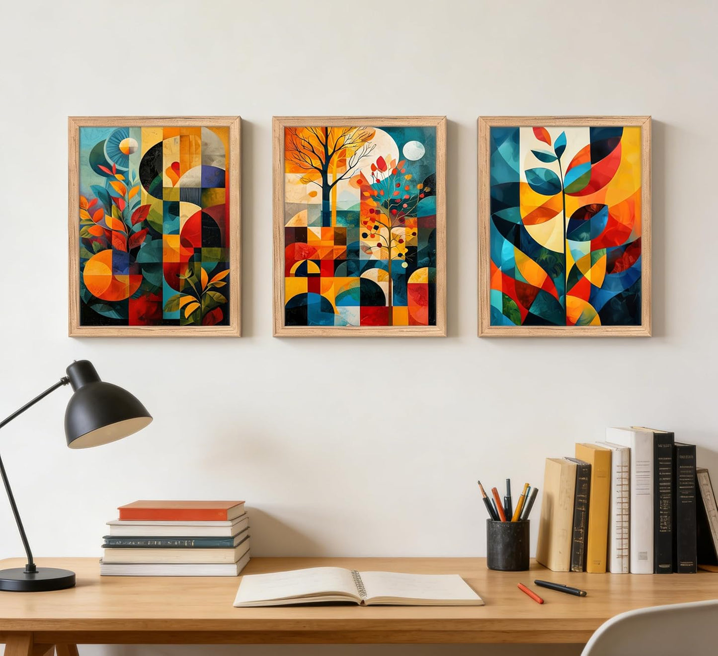 3 Pieces Geometric Abstract Canvas Wall Art Colorful Floral Painting Picture Wall Decor Mid Century Modern Poster Print Artwork for Living Room Bedroom Office Home Decoration