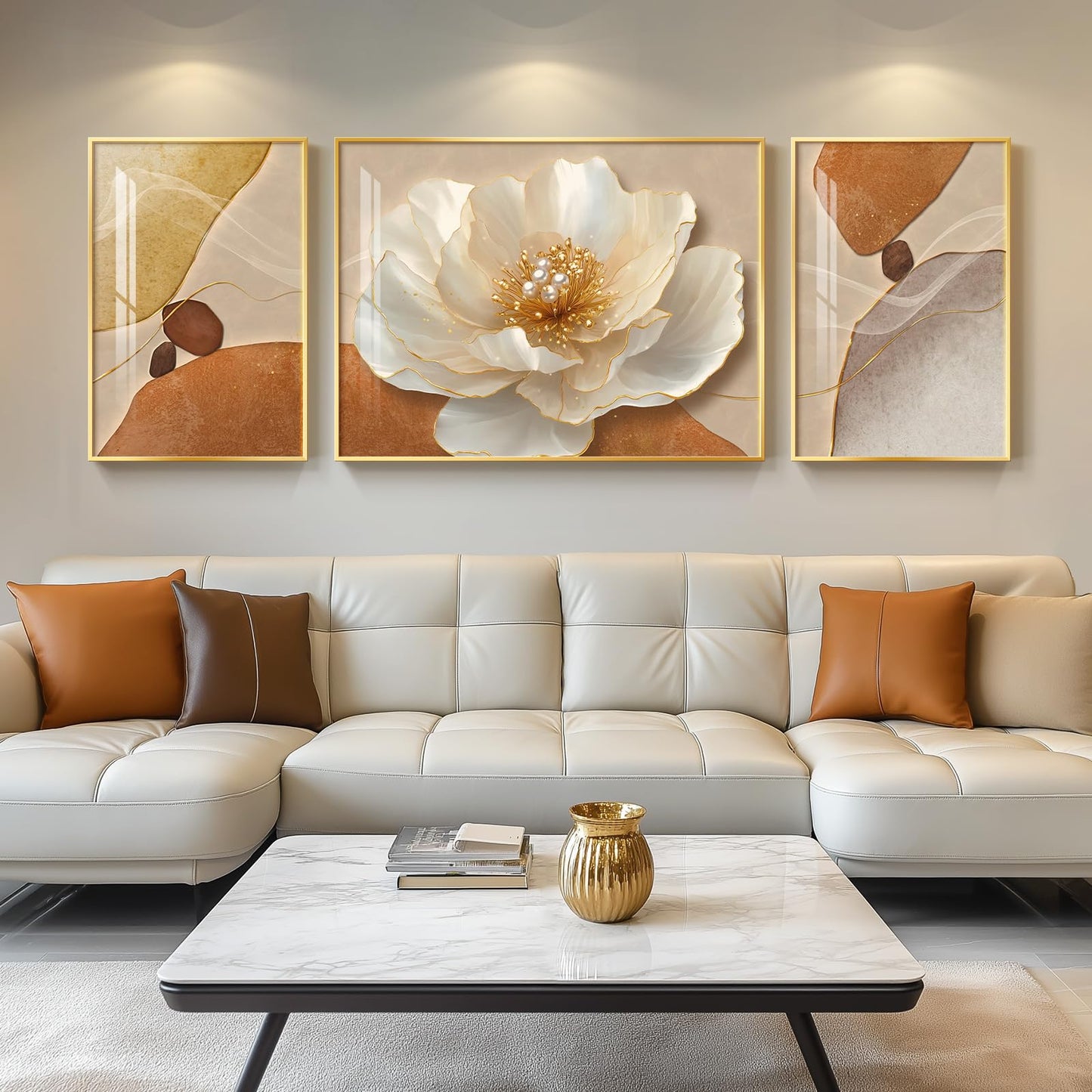 3-Piece 24×36" Gold Geometric Framed Wall Art Luxury Modern Decor for Living Room Office