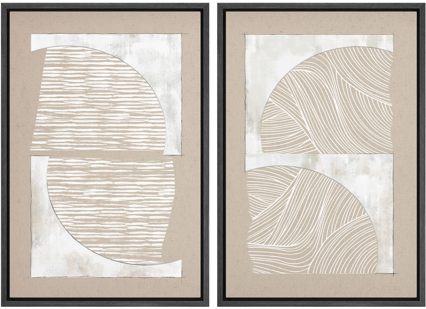 SIGNWIN Framed Canvas Print Wall Art Set Geometric Mid-Century Spiral Collage Abstract Shapes Cozy Neutral Minimal Decorative Nordic Zen Bohemian for Living Room, Bedroom, Office - 16"x24"x2 Black