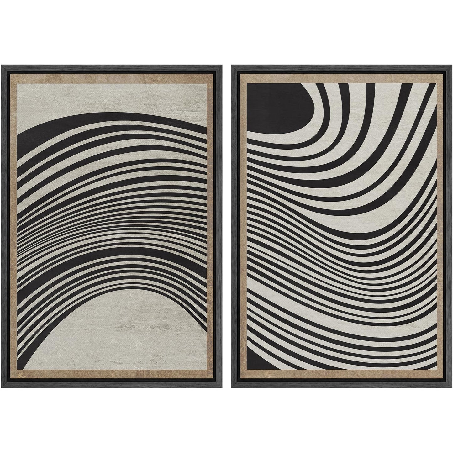 SIGNWIN Framed Canvas Print Wall Art Set Geometric Mid-Century Spiral Collage Abstract Shapes Cozy Neutral Minimal Decorative Nordic Zen Bohemian for Living Room, Bedroom, Office - 16"x24"x2 Black