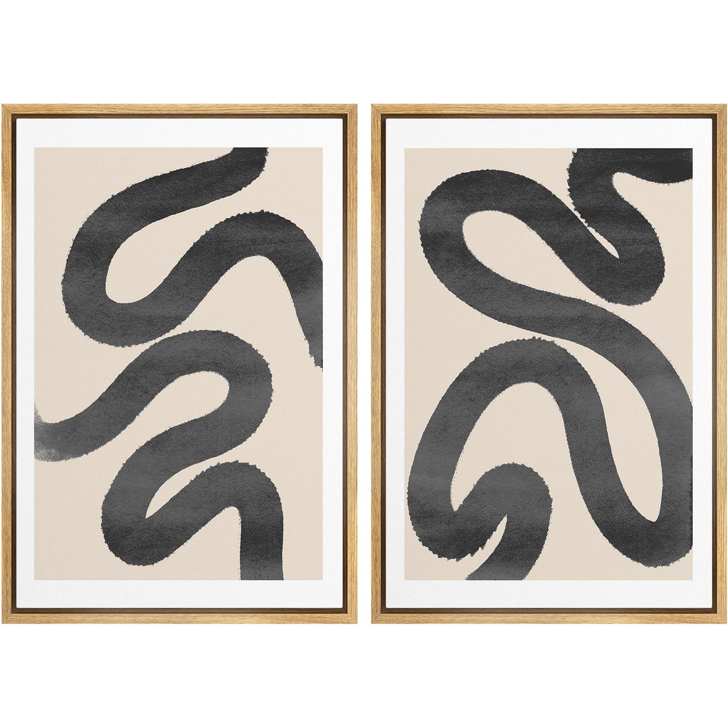 SIGNWIN Framed Canvas Print Wall Art Set Geometric Mid-Century Spiral Collage Abstract Shapes Cozy Neutral Minimal Decorative Nordic Zen Bohemian for Living Room, Bedroom, Office - 16"x24"x2 Black