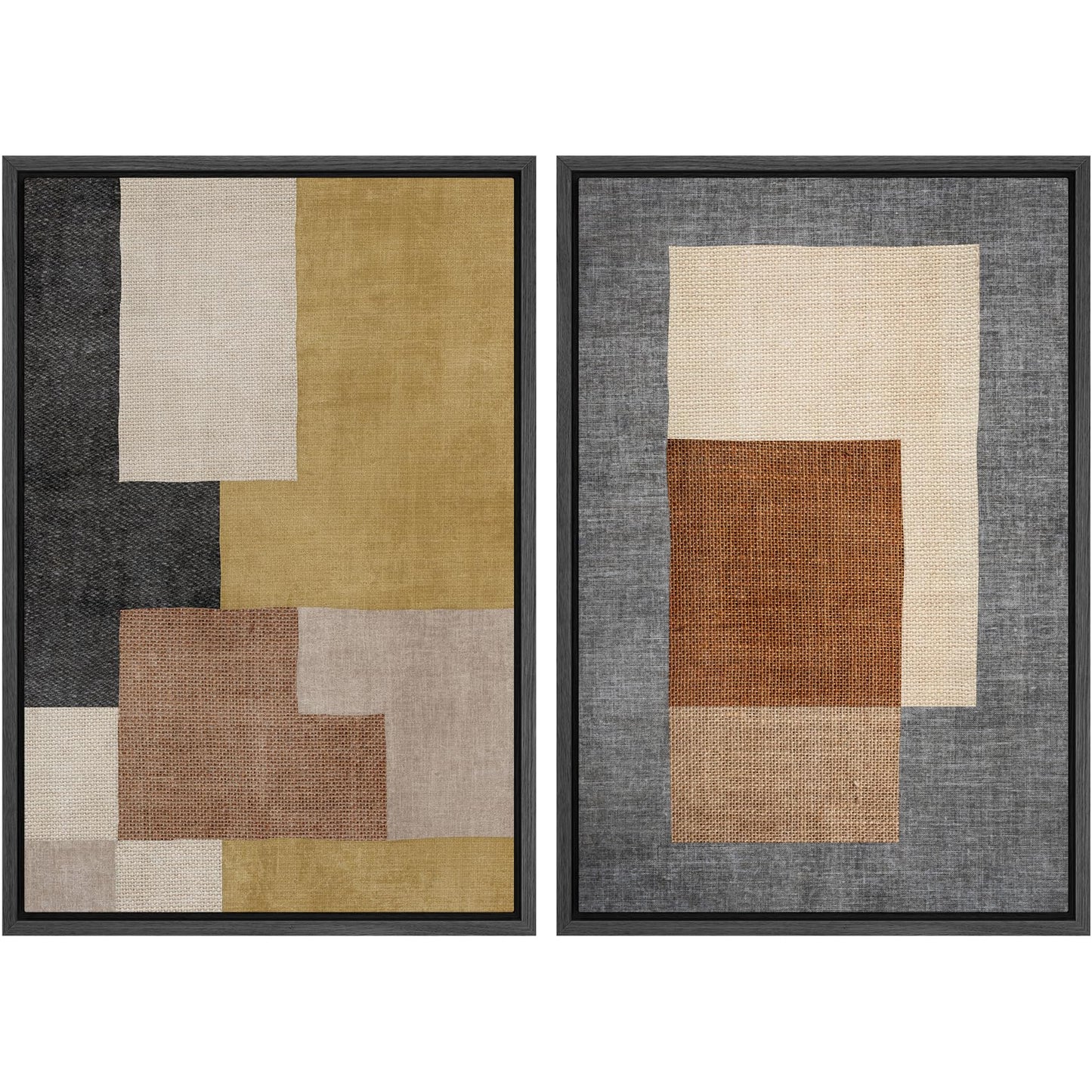 SIGNWIN Framed Canvas Print Wall Art Set Geometric Mid-Century Spiral Collage Abstract Shapes Cozy Neutral Minimal Decorative Nordic Zen Bohemian for Living Room, Bedroom, Office - 16"x24"x2 Black