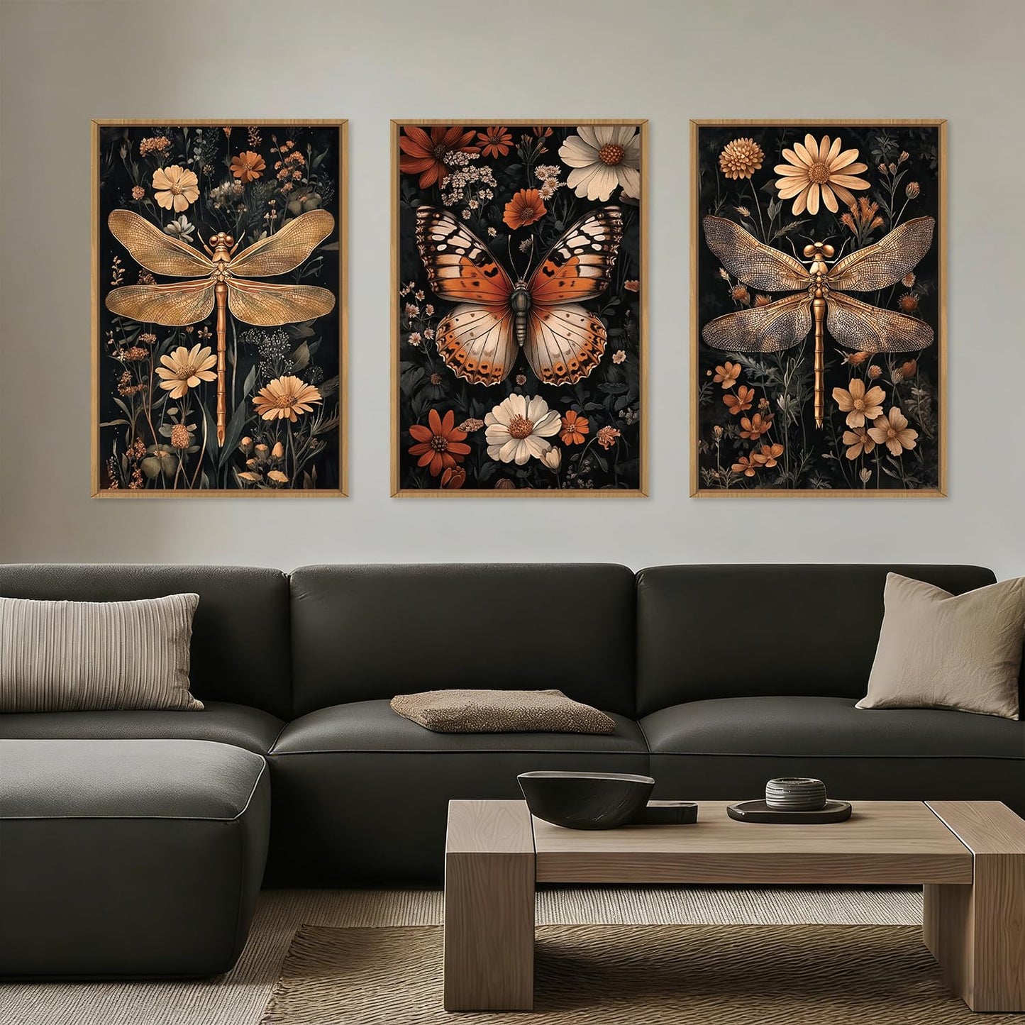 Large Abstract Black and Beige Framed Canvas Wall Art,Minimalist Geometric Lines Wall Decor,Cozy Neutral Shapes Artwork,Modern Lines Dots Art Print for Living Room,Bedroom,Office- 16"x24"x3