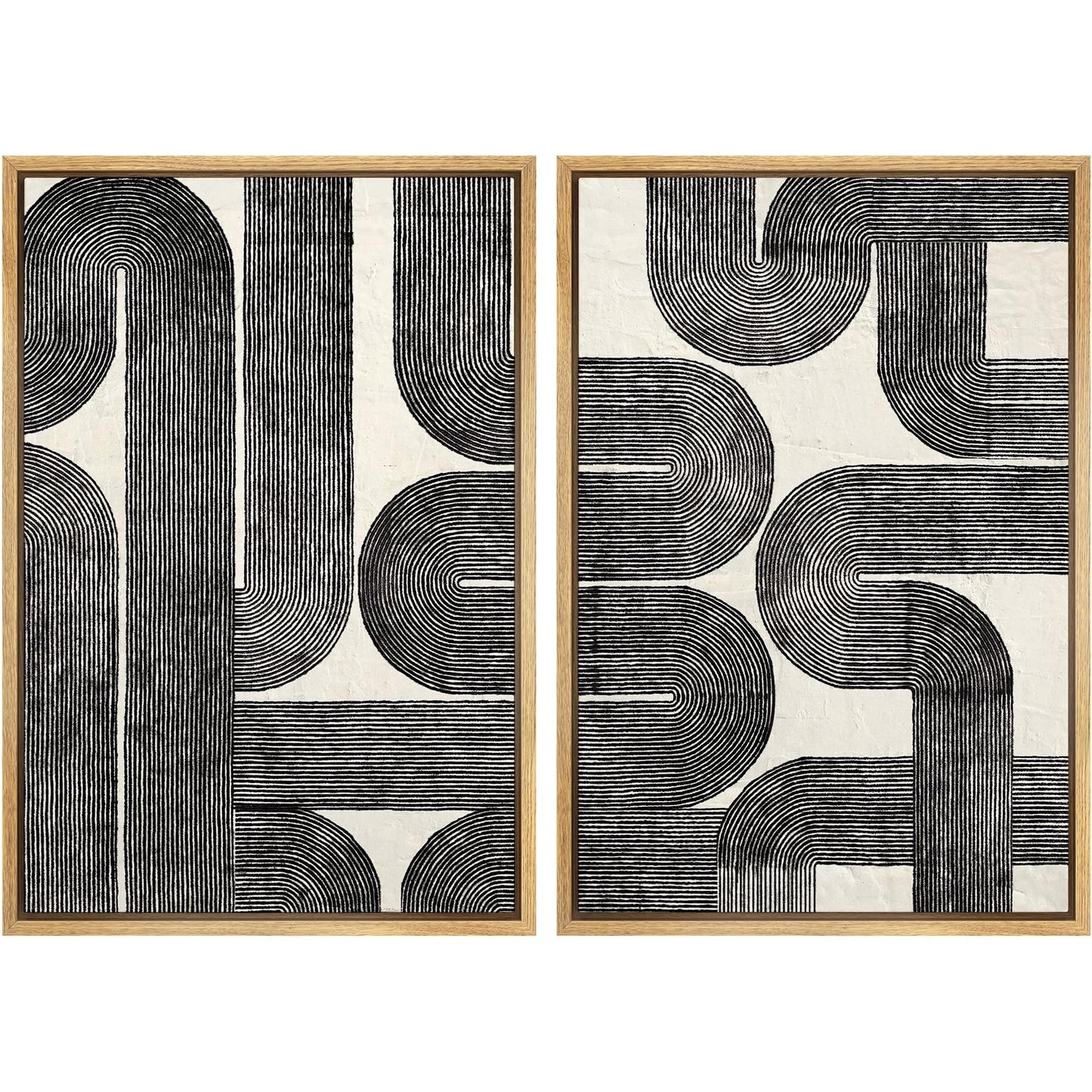 SIGNWIN Framed Canvas Print Wall Art Set Geometric Mid-Century Spiral Collage Abstract Shapes Cozy Neutral Minimal Decorative Nordic Zen Bohemian for Living Room, Bedroom, Office - 16"x24"x2 Black