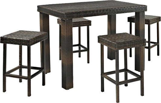 Crosley Furniture Palm Harbor 5-Piece Outdoor Dining Set for 4, Counter Height Wicker Patio Table and Stools, Brown