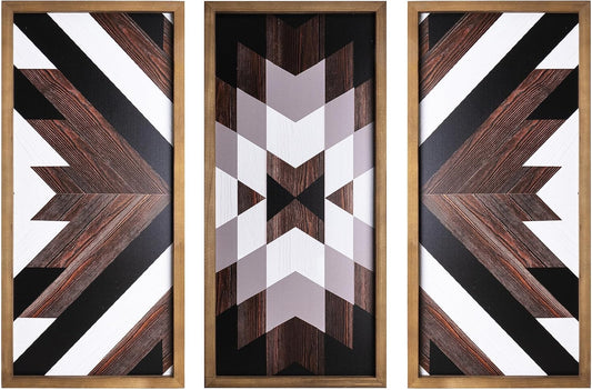 flangairy Set of 3 Aztec Wall Decor, 20.9"x 9.8" Wood Western Wall Art, Native American Tribal Southwestern Modern Boho Southwest Living Room Bedroom Kitchen Bathroom Rustic Farmhouse Home Decorations