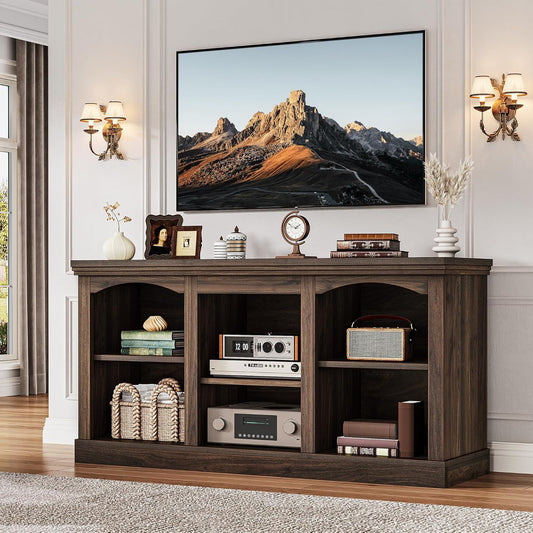 YITAHOME Farmhouse TV Stand for 65 Inch TV, Entertainment Center with Adjustable Shelf, Large TV Console Table for Living Room (Walnut)