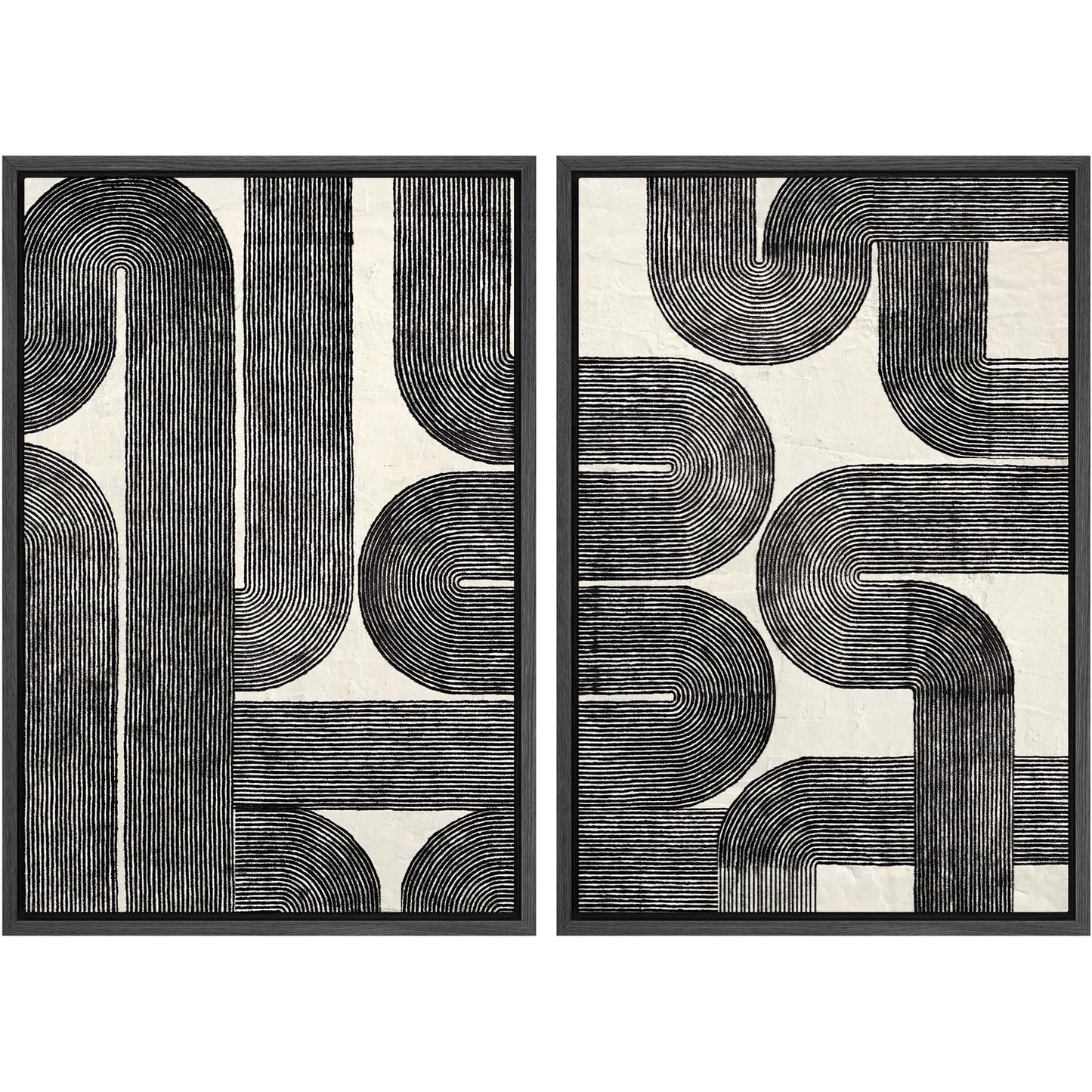 SIGNWIN Framed Canvas Print Wall Art Set Geometric Mid-Century Spiral Collage Abstract Shapes Cozy Neutral Minimal Decorative Nordic Zen Bohemian for Living Room, Bedroom, Office - 16"x24"x2 Black