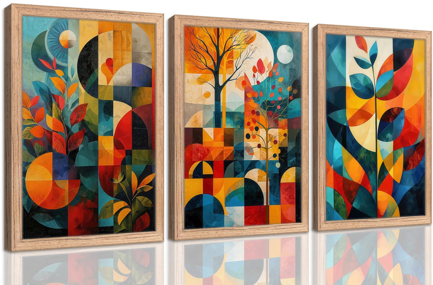 3 Pieces Geometric Abstract Canvas Wall Art Colorful Floral Painting Picture Wall Decor Mid Century Modern Poster Print Artwork for Living Room Bedroom Office Home Decoration