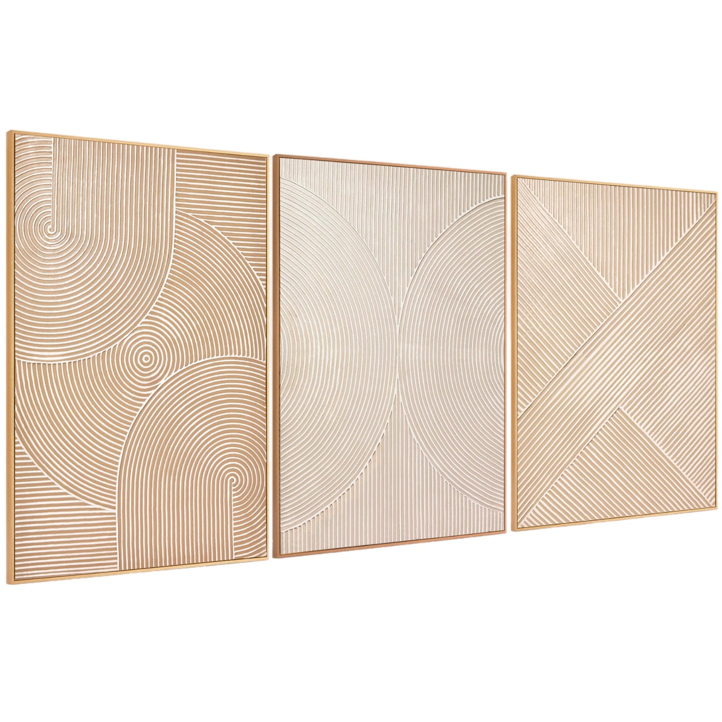 Zessonic Neutral Minimalist Textured 3D Wall Art Abstract Hand-Painted Framed Wall Decor Geometric Artwork Canvas Paintings- Living Room Bedroom Office - Modern Boho Neutral Line 16"x24" 3 piece
