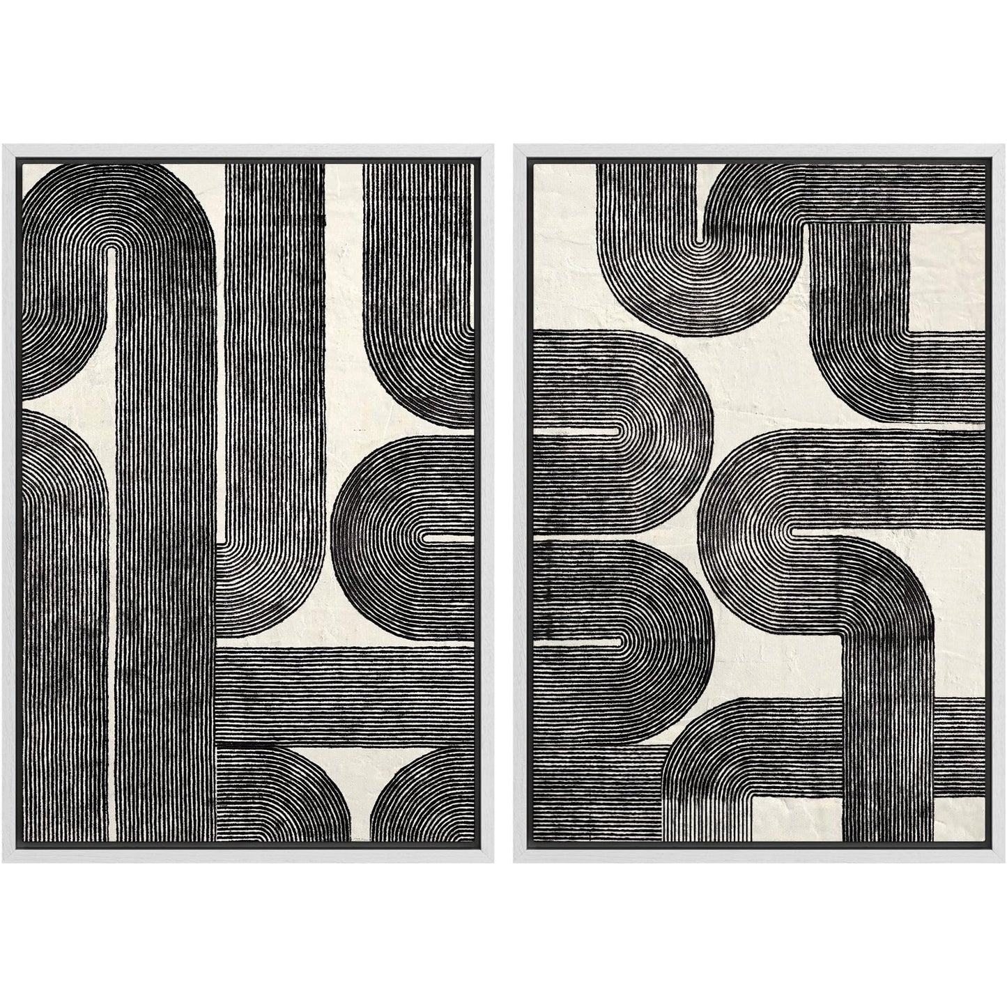 SIGNWIN Framed Canvas Print Wall Art Set Geometric Mid-Century Spiral Collage Abstract Shapes Cozy Neutral Minimal Decorative Nordic Zen Bohemian for Living Room, Bedroom, Office - 16"x24"x2 Black